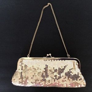 NWT ANN TAYLOR LOFT GOLD SEQUIN EVENING BAG